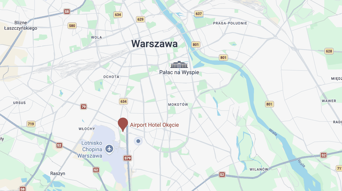 Mapa dojazdu, Airport Hotel Okęcie, Warszawa